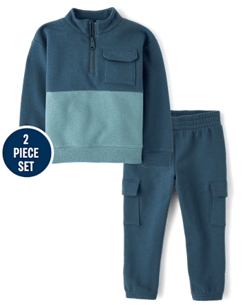 Baby And Toddler Boys Colorblock Premium Fleece 2-Piece Outfit Set