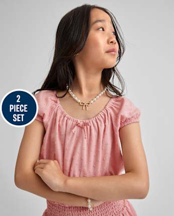 Ensemble de bijoux 2 pièces avec nœud et perles pour fille