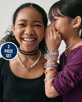 Girls Bow Pearl 2-Piece Jewelry Set