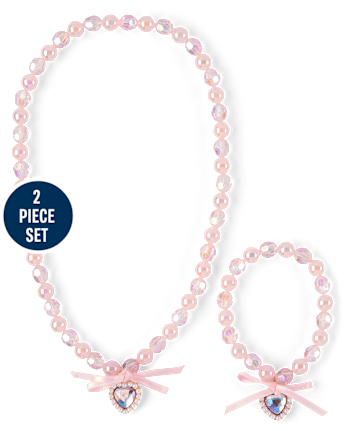 Girls Heart Beaded 2-Piece Jewelry Set