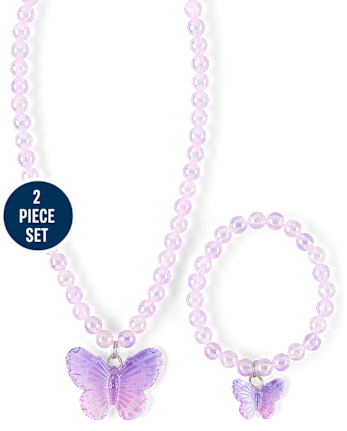 Girls Beaded Butterfly 2-Piece Jewelry Set