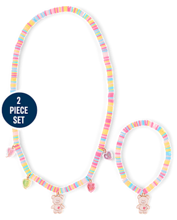 Girls Bear Beaded 2-Piece Jewelry Set