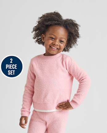 Toddler Girls Waffle Sweater 2-Piece Outfit Set