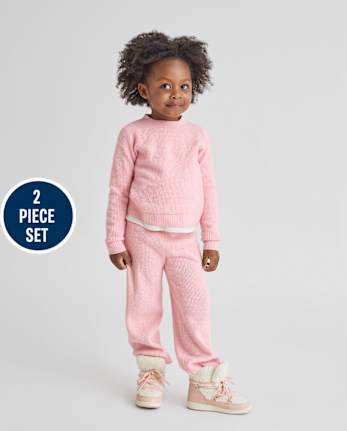 Toddler Girls Waffle Sweater 2-Piece Outfit Set