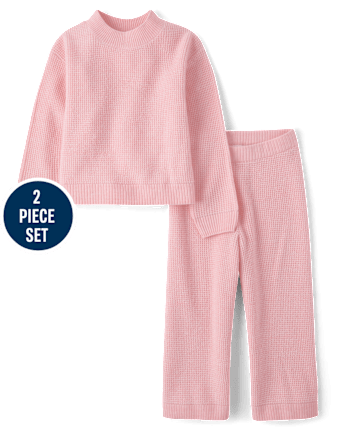 Toddler Girls Waffle Sweater 2-Piece Outfit Set