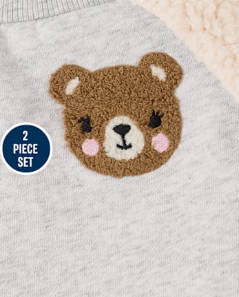 Toddler Girls Chenille Bear Premium Fleece 2-Piece Outfit Set