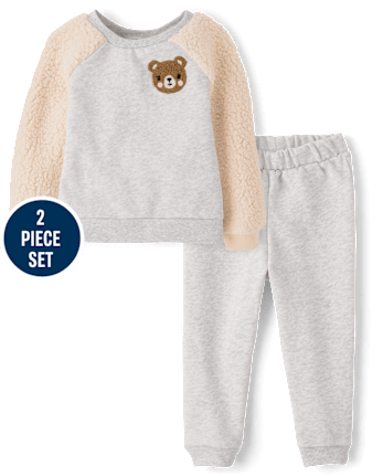 Toddler Girls Chenille Bear Premium Fleece 2-Piece Outfit Set