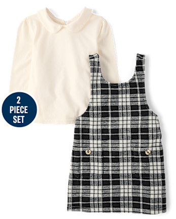 Toddler Girls Plaid Skirtall 2-Piece Outfit Set