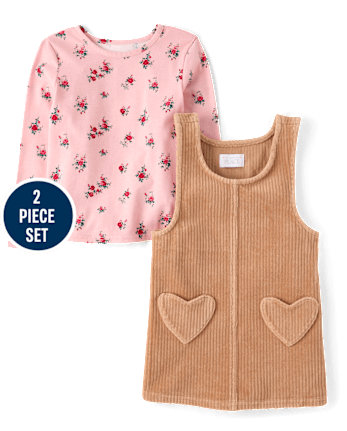 Toddler Girls Floral Heart Skirtall 2-Piece Outfit Set