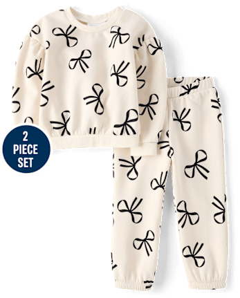 Toddler Girls Bow Premium Fleece 2-Piece Outfit Set