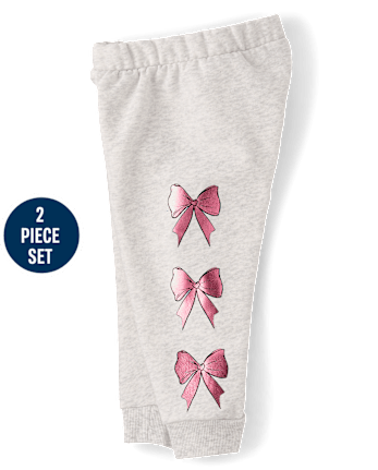 Toddler Girls Foil Bow Premium Fleece 2-Piece Outfit Set