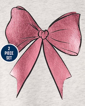Toddler Girls Foil Bow Premium Fleece 2-Piece Outfit Set