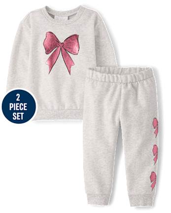 Toddler Girls Foil Bow Premium Fleece 2-Piece Outfit Set