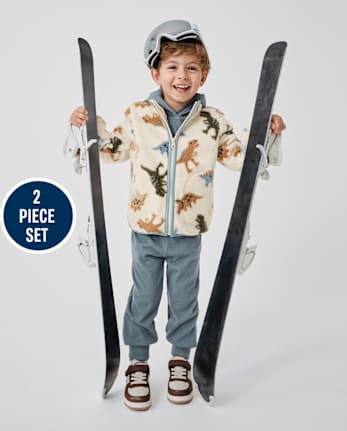 Baby And Toddler Embroidered Patch Sueded Rib 2-Piece Outfit Set