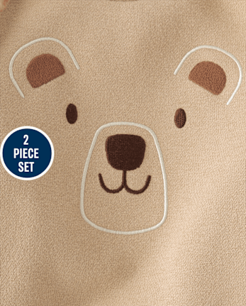 Baby And Toddler Boys Embroidered Bear Premium Fleece 2-Piece Outfit Set