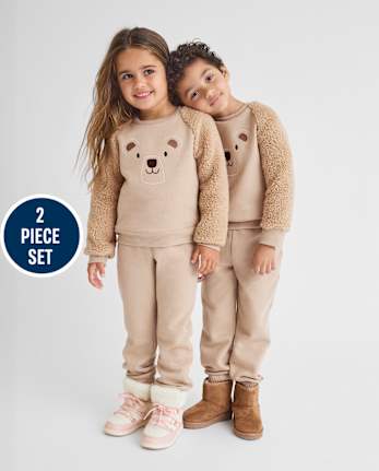 Ensemble 2 pièces en polaire premium avec ours brodé pour bébé et petit garçon