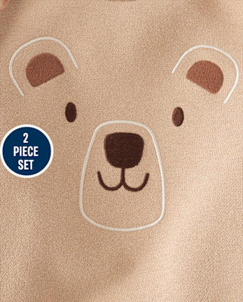 Baby And Toddler Boys Embroidered Bear Premium Fleece 2-Piece Outfit Set