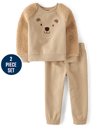 Baby And Toddler Boys Embroidered Bear Premium Fleece 2-Piece Outfit Set