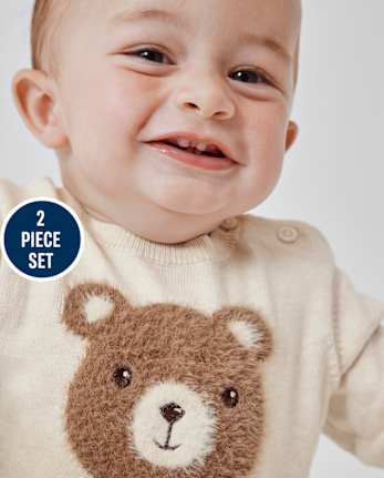 Baby Boys Intarsia Bear Sweater 2-Piece Playwear Set