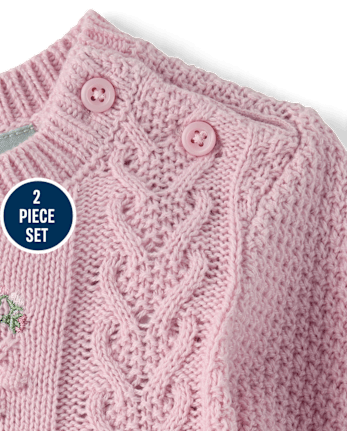 Baby Girls Embroidered Floral Cable Knit Sweater 2-Piece Playwear Ser