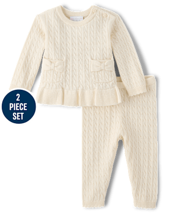Baby Girls Bow Cable Knit Sweater 2-Piece Playwear Set