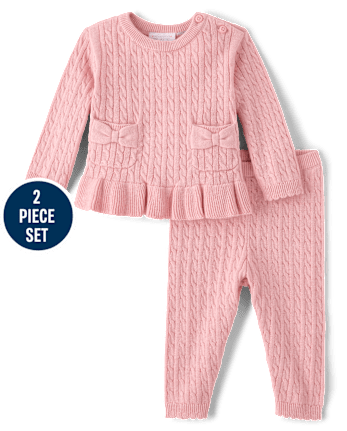 Baby Girls Bow Cable Knit Sweater 2-Piece Playwear Set