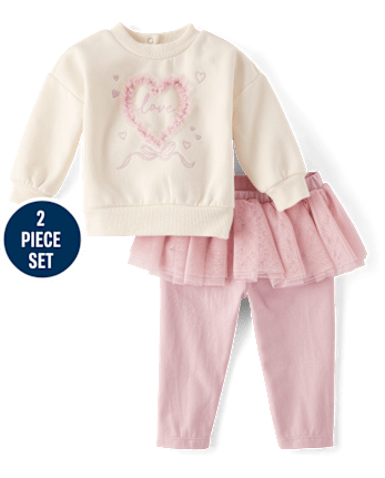Baby Girls Mesh Heart 2-Piece Playwear Set