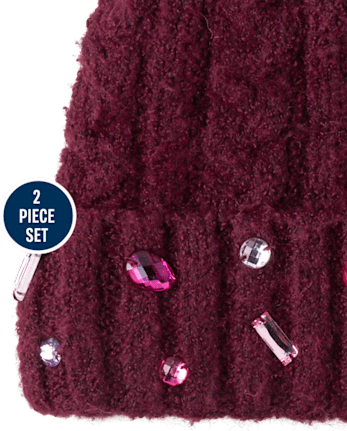 Ensemble 2 pièces en tricot torsadé orné de bijoux pour fille, idéal pour temps froid