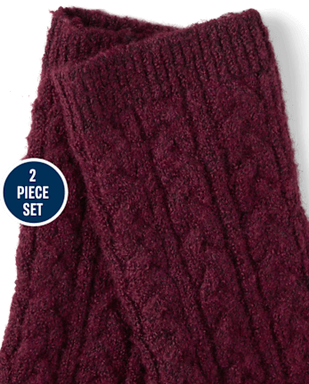 Ensemble 2 pièces en tricot torsadé orné de bijoux pour fille, idéal pour temps froid