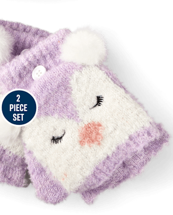 Ensemble 2 pièces pour fille avec hibou brodé pour temps froid