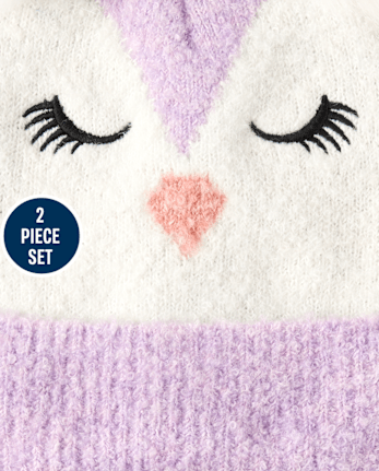 Ensemble 2 pièces pour fille avec hibou brodé pour temps froid
