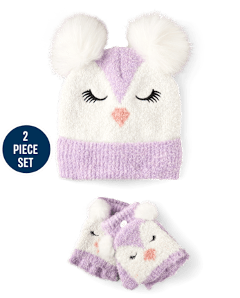 Girls Embroidered Owl 2-Piece Cold Weather Set