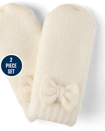 Baby Girls Bow Cable Knit 2-Piece Cold Weather Set