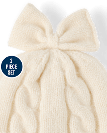 Baby Girls Bow Cable Knit 2-Piece Cold Weather Set