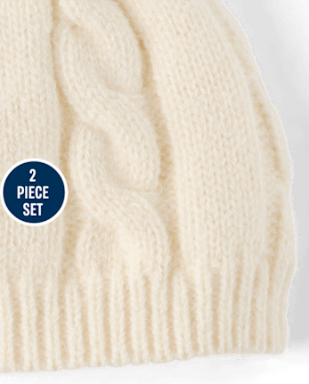 Baby Girls Bow Cable Knit 2-Piece Cold Weather Set