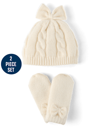 Baby Girls Bow Cable Knit 2-Piece Cold Weather Set