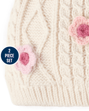 Toddler Girls Cable Knit Floral 2-Piece Cold Weather Set