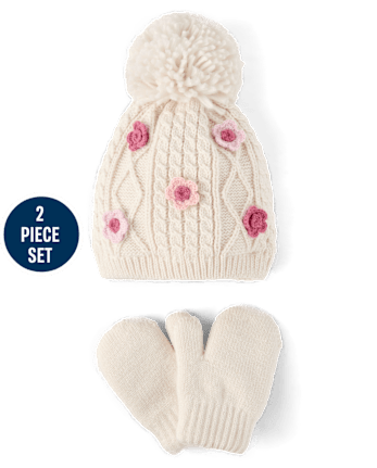 Toddler Girls Cable Knit Floral 2-Piece Cold Weather Set