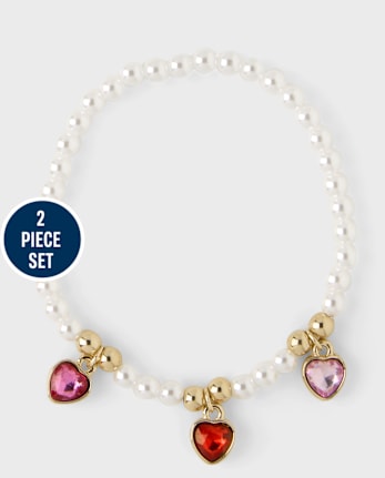 Girls Faux Pearl Charm 2-Piece Jewelry Set