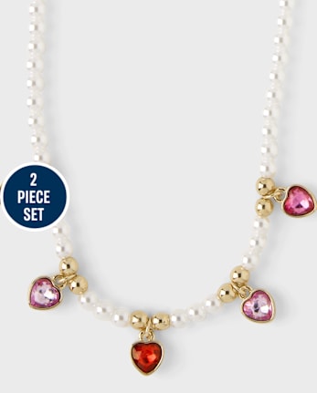 Girls Faux Pearl Charm 2-Piece Jewelry Set