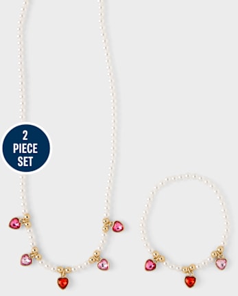 Girls Faux Pearl Charm 2-Piece Jewelry Set