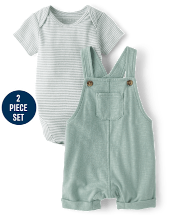 Baby Boys Marled Overalls 2-Piece Outfit Set