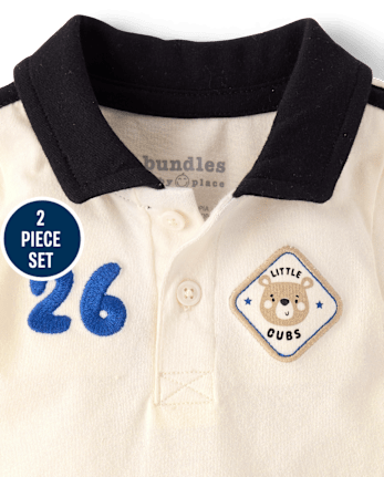 Baby Boys Applique Bear Patch 2-Piece Playwear Set