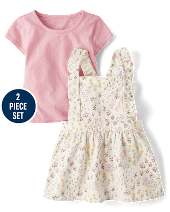 Toddler Girls Floral Skirtall 2-Piece Outfit Set