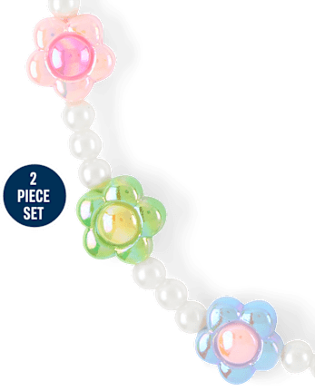 Girls Floral Beaded 2-Piece Jewelry Set