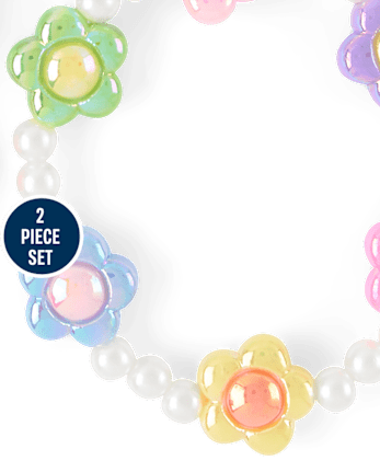 Girls Floral Beaded 2-Piece Jewelry Set