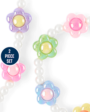Girls Floral Beaded 2-Piece Jewelry Set