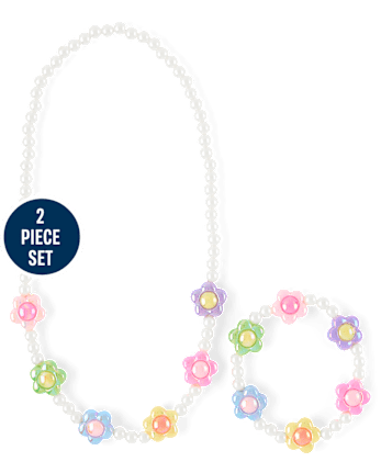 Girls Floral Beaded 2-Piece Jewelry Set