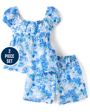 Girls Paisley Textured 2-Piece Outfit Set