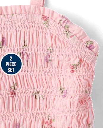 Ensemble 2 pièces à volants floraux pour filles